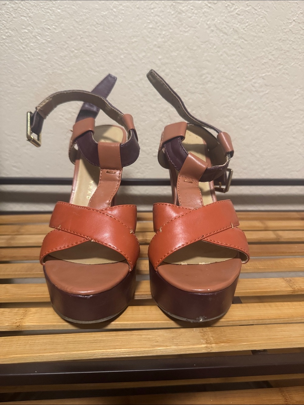 LC Lauren Conrad Rust, Brown & Purple Platform Sandals with Ankle Strap